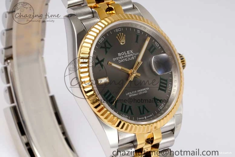 DIWF 904L SA3235 1:1 YG DateJust on Steel Bracelet Jubilee 36mm Best SS Markers Gray Dial Edition Green 0404